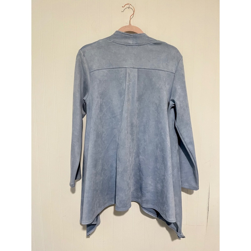 Feratelli Faux Suede Jacket Women Small Blue Asymmetrical Zip Moto Sharkbite Hem - Picture 6 of 7